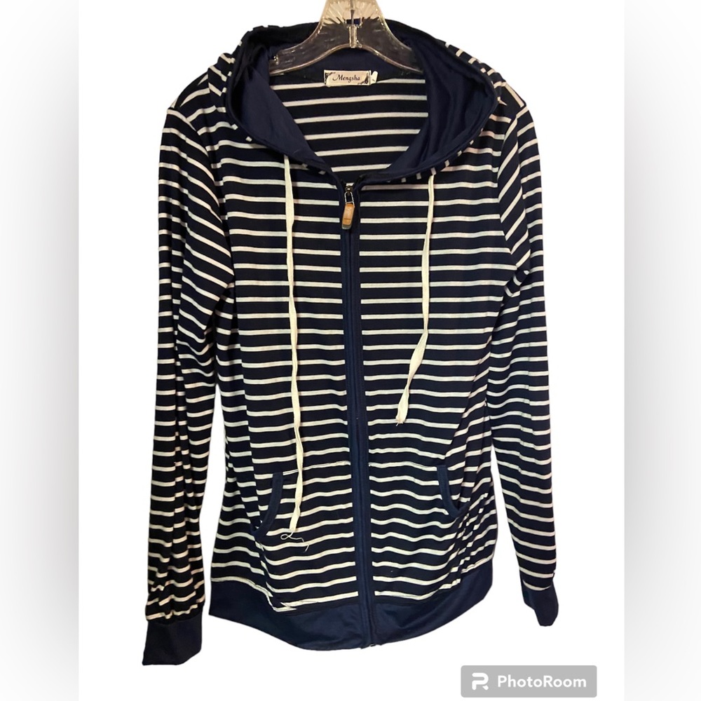Mengsha Longsleeve striped hoodie ladies medium  full zip split kangaroo